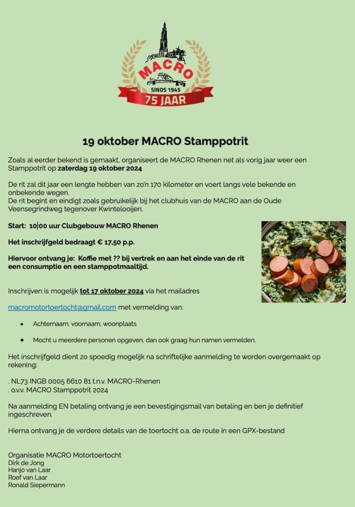 Zaterdag 19 Oktober MACRO Stamppotrit